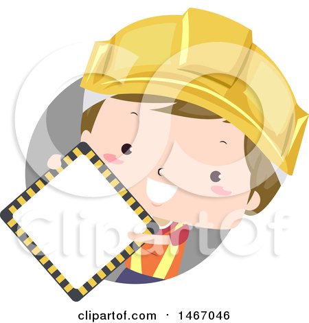 Clipart of a Boy Wearing a Construction Hardhat and Holding a Blank Sign - Royalty Free Vector Illustration by BNP Design Studio