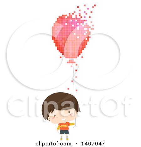 Clipart of a Brunette Boy Holding a Pixelated Balloon - Royalty Free Vector Illustration by BNP Design Studio
