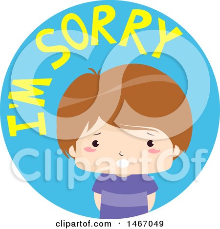 Clipart of a Boy with I'm Sorry Text in a Circle - Royalty Free Vector Illustration by BNP Design Studio