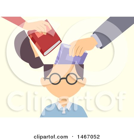 Clipart of a Boy with an Open Head and People Inserting Books into His Brain - Royalty Free Vector Illustration by BNP Design Studio