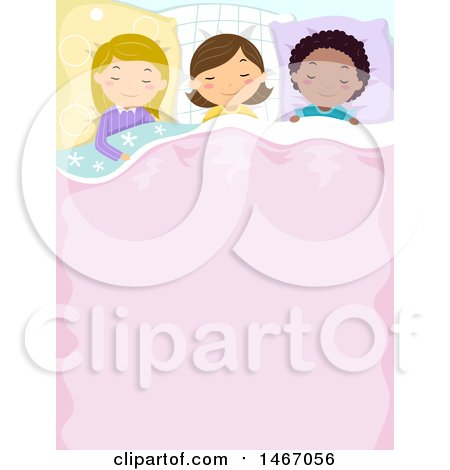 Clipart of a Group of Girls Sleeping, with Text Space on the Blanket - Royalty Free Vector Illustration by BNP Design Studio