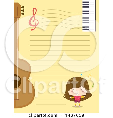 Clipart of a Girl, Guitar and Keyboard on Ruled Paper - Royalty Free Vector Illustration by BNP Design Studio
