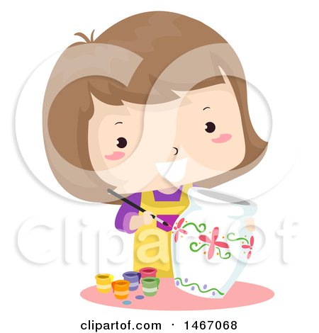 Clipart of a Happy Girl Painting a Ceramic Vase - Royalty Free Vector Illustration by BNP Design Studio