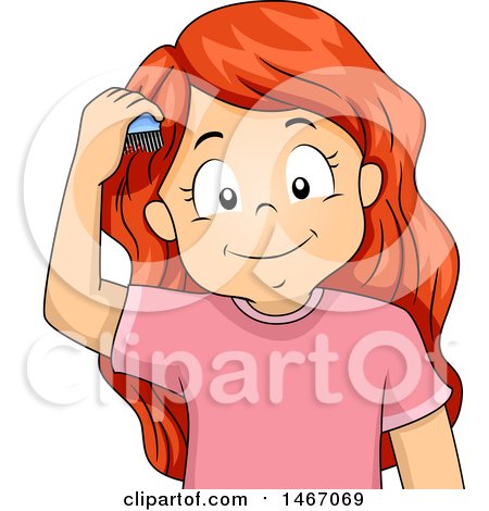Clipart of a Red Haired Girl Combing Her Hair - Royalty Free Vector Illustration by BNP Design Studio
