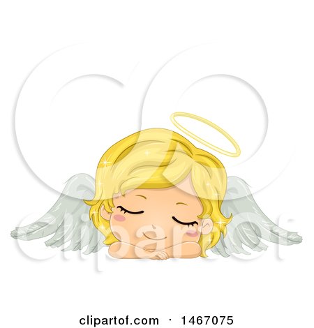 Clipart of a Blond Girl Angel with a Halo, Resting Her Head on Her Arms - Royalty Free Vector Illustration by BNP Design Studio