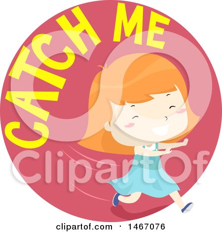 Clipart of a Girl with Catch Me Text in a Circle - Royalty Free Vector Illustration by BNP Design Studio