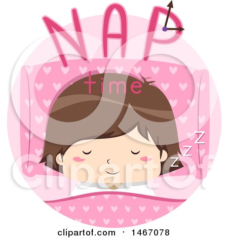Clipart of a Girl with Nap Time Text in a Circle - Royalty Free Vector Illustration by BNP Design Studio