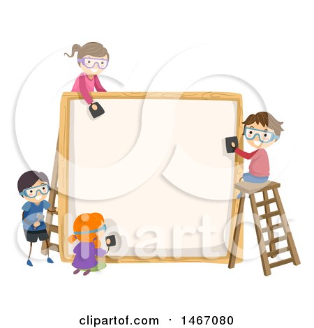 Clipart of a Group of Children Working on a Wood Frame - Royalty Free Vector Illustration by BNP Design Studio