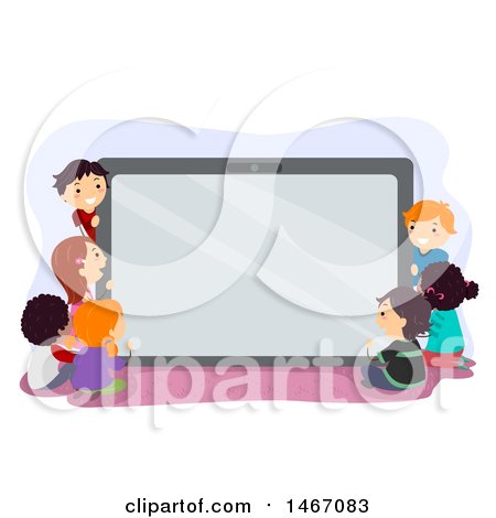 Clipart of a Group of Children Around a Giant Tablet Computer - Royalty Free Vector Illustration by BNP Design Studio