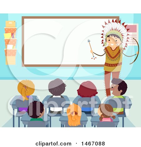 Clipart of a Native American Man Teaching Students in a Class Room - Royalty Free Vector Illustration by BNP Design Studio