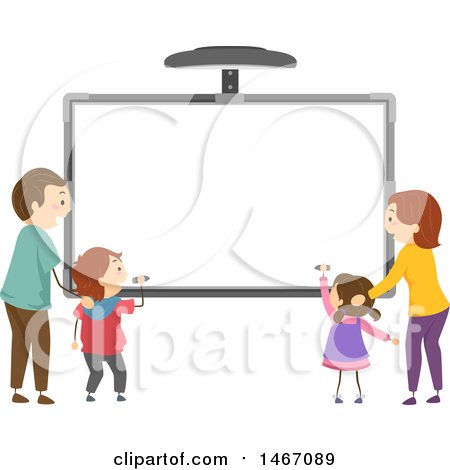Clipart of a Family Writing on an Interactive Board - Royalty Free Vector Illustration by BNP Design Studio
