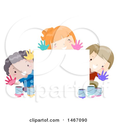 Clipart of a Blan Sign with Children Holding out Paint on Their Hands - Royalty Free Vector Illustration by BNP Design Studio