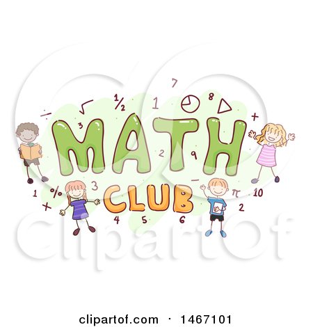 Clipart of a Sketch of Children Around the Word Math Club - Royalty Free Vector Illustration by BNP Design Studio