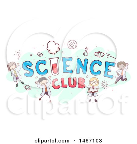 Clipart of a Sketch of Children Around the Words Science Club - Royalty Free Vector Illustration by BNP Design Studio
