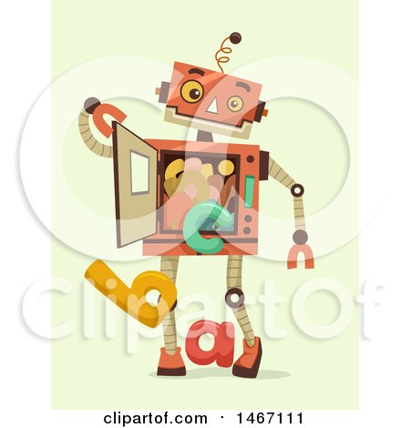 Clipart of a Robot with Alphabet Letters Falling from His Torso - Royalty Free Vector Illustration by BNP Design Studio