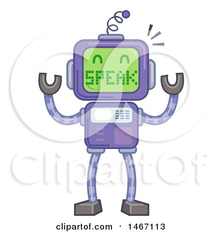 Clipart of a Robot with a Screen Face Saying Speak - Royalty Free Vector Illustration by BNP Design Studio