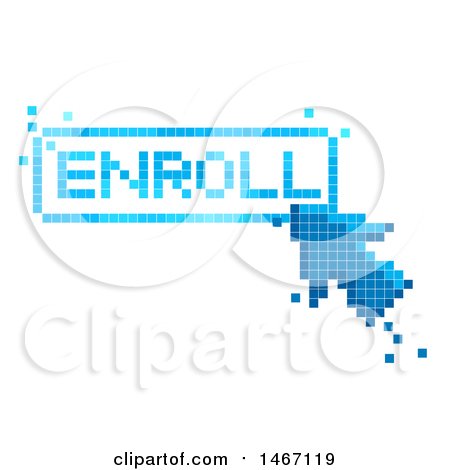 Clipart of a Pixelated Arrow Cursor Clicking on an Enroll Button - Royalty Free Vector Illustration by BNP Design Studio