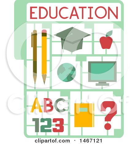 Clipart of a Plastic Model Kit with Educational Icons - Royalty Free Vector Illustration by BNP Design Studio