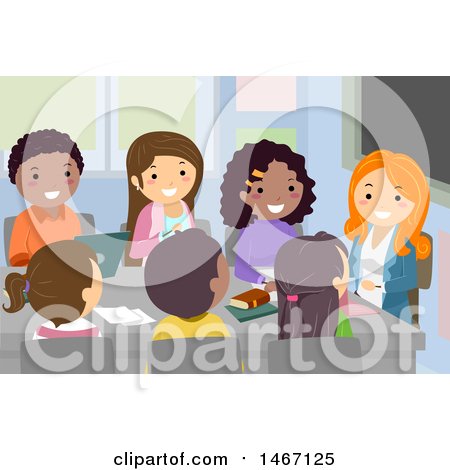 Clipart of a Group of Teenagers Having a Student Council Meeting - Royalty Free Vector Illustration by BNP Design Studio