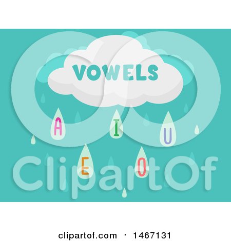 Clipart of a Cloud Raining Vowels - Royalty Free Vector Illustration by BNP Design Studio
