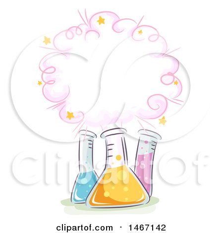 Clipart of a Sketched Explosion Cloud over Science Flasks - Royalty Free Vector Illustration by BNP Design Studio