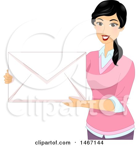 Clipart of a Female Teacher Holding a Giant Envelope - Royalty Free Vector Illustration by BNP Design Studio