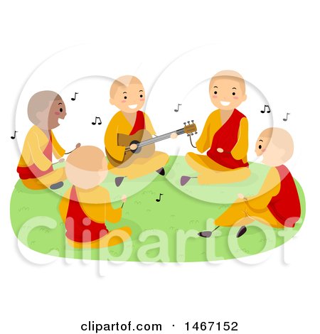 Clipart of a Group of Teenage Monks Singing and Playing a Guitar - Royalty Free Vector Illustration by BNP Design Studio
