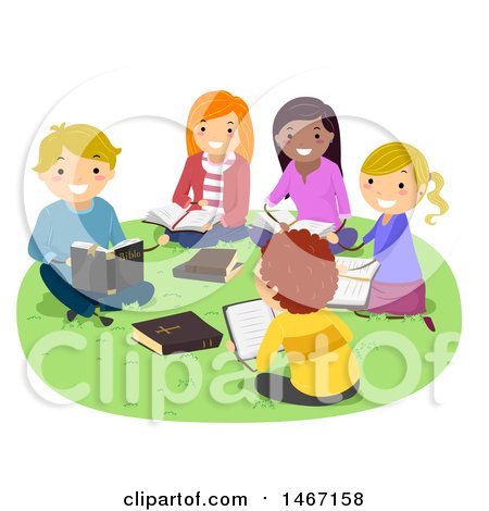 Clipart of a Group of Teenagers at a Bible Study Session - Royalty Free Vector Illustration by BNP Design Studio