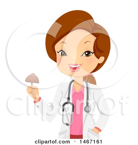 Clipart of a Female Doctor Holding a Psychadelic Mushroom - Royalty Free Vector Illustration by BNP Design Studio