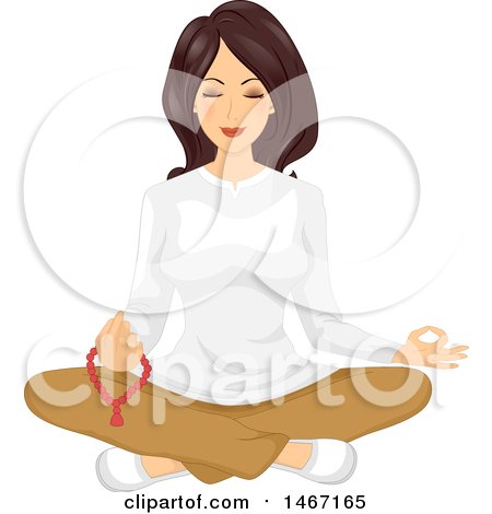 Clipart of a Woman Meditating with Mala Beads - Royalty Free Vector Illustration by BNP Design Studio