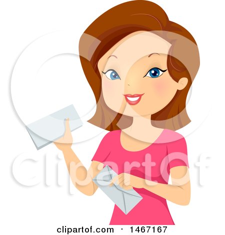 Clipart of a Woman Holding Snail Mail Envelopes - Royalty Free Vector Illustration by BNP Design Studio