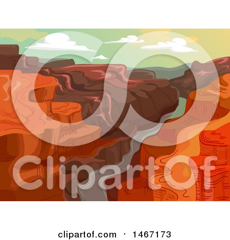 Clipart of a Landscape Background of a River in a Canyon - Royalty Free Vector Illustration by BNP Design Studio