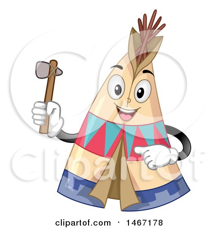 Clipart of a Happy Tipi Mascot Holding an Axe - Royalty Free Vector Illustration by BNP Design Studio