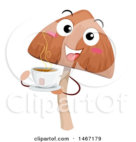 Clipart of a Psychedelic Mushroom Mascot with a Cup of Hot Tea - Royalty Free Vector Illustration by BNP Design Studio