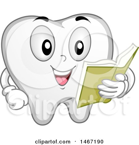 Clipart of a Tooth Mascot Reading a Book - Royalty Free Vector Illustration by BNP Design Studio