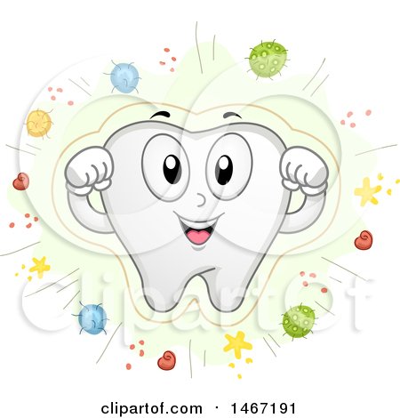 Clipart of a Tooth Mascot Fighting off Bacteria - Royalty Free Vector Illustration by BNP Design Studio