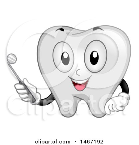 Clipart of a Tooth Mascot Holding a Dental Mirror Tool - Royalty Free Vector Illustration by BNP Design Studio