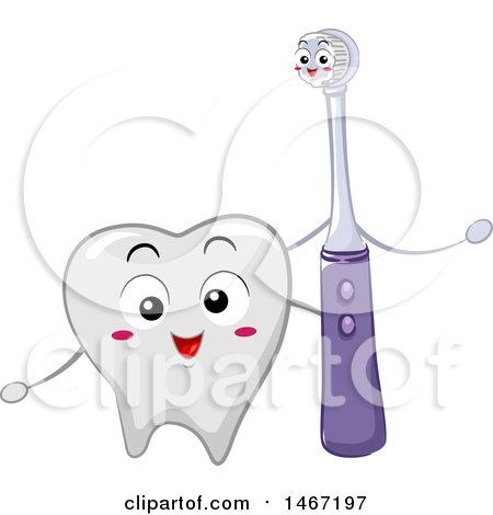 Clipart of a Happy Electric Toothbrush Mascot and Tooth - Royalty Free Vector Illustration by BNP Design Studio