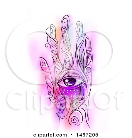 Clipart of a Painted Hand with Swirls and an Eye - Royalty Free Vector Illustration by BNP Design Studio