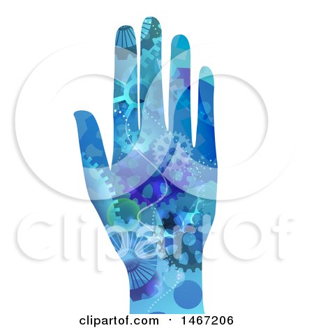 Clipart of a Blue Hand with Gear Cog Wheels - Royalty Free Vector Illustration by BNP Design Studio