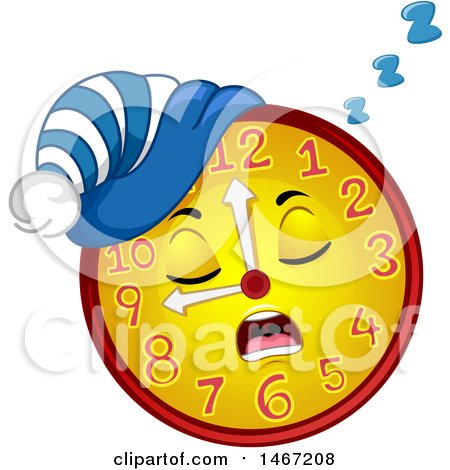 Clipart of a Clock Mascot Sleeping - Royalty Free Vector Illustration by BNP Design Studio