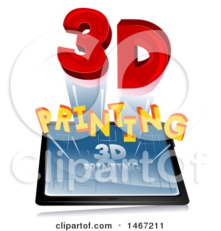 Clipart of a Tablet Computer with 3d Printing Text Emerging from the Screen - Royalty Free Vector Illustration by BNP Design Studio