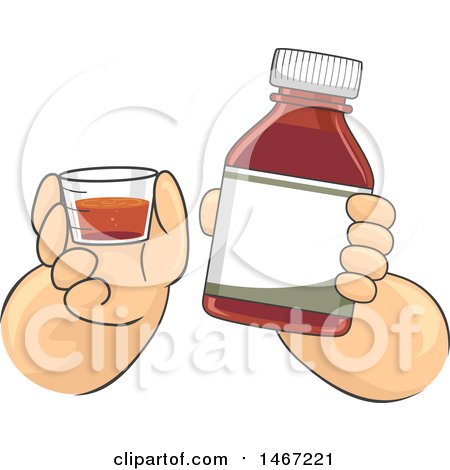 Clipart of a Pair of Child's Hands Holding a Medicine Bottle and Cup - Royalty Free Vector Illustration by BNP Design Studio