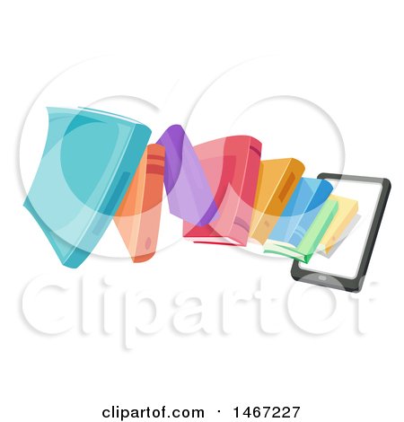 Clipart of a Tablet Computer with Books Emerging from the Screen - Royalty Free Vector Illustration by BNP Design Studio
