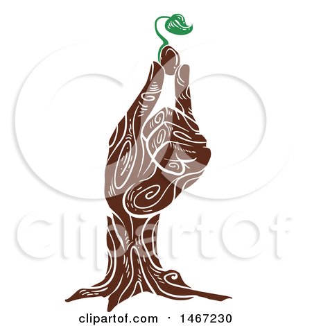 Clipart of a Wooden Hand Holding a Sprouting Plant - Royalty Free Vector Illustration by BNP Design Studio