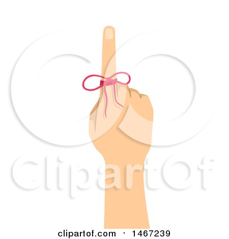 Clipart of a Hand with a Red Ribbon Reminder on an Index Finger - Royalty Free Vector Illustration by BNP Design Studio