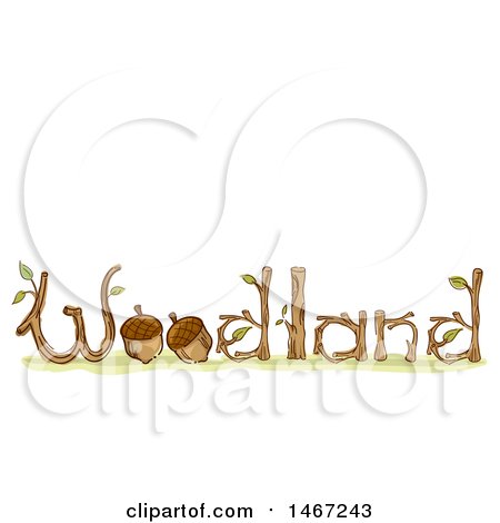 Clipart of a Sketched Woodland Word Design with Acorns - Royalty Free Vector Illustration by BNP Design Studio