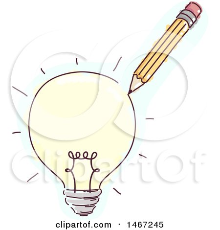 Clipart of a Sketched Pencil Drawing a Light Bulb - Royalty Free Vector Illustration by BNP Design Studio