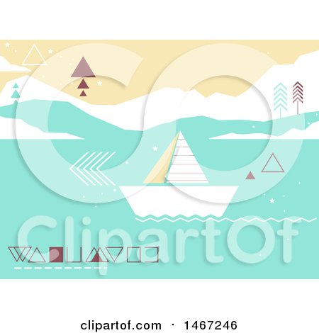 Clipart of a Geometric Sailboat on the Ocean - Royalty Free Vector Illustration by BNP Design Studio