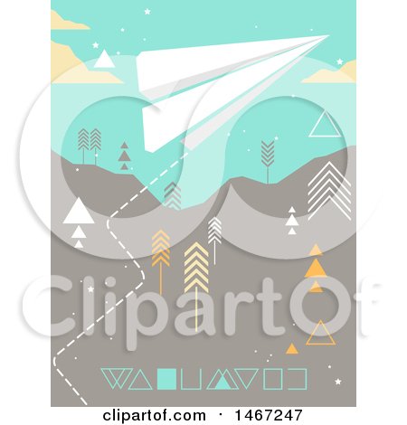 Clipart of a Paper Plane over a Geometric Landscape - Royalty Free Vector Illustration by BNP Design Studio